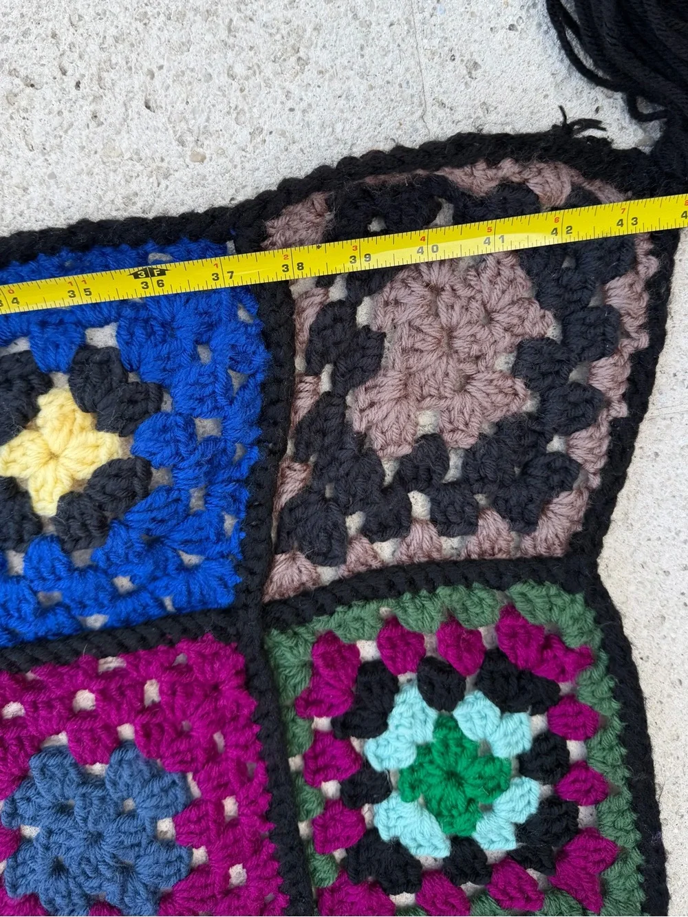 Handmade Multicolor Crochet Granny Square Throw Fringe 72”X45”